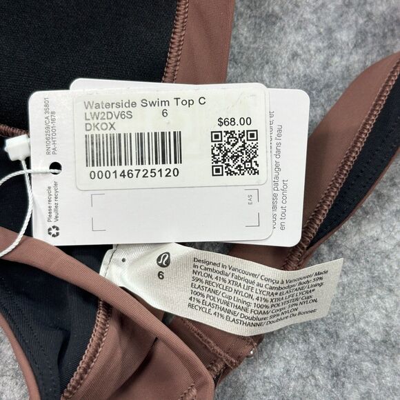 Lululemon Waterside Swim Top DKOX Oxide Brown Triangle Bikini Size 6 C - Picture 9 of 9